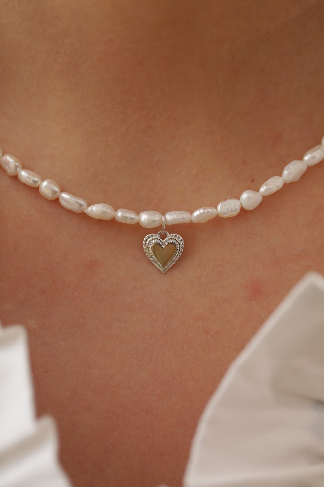 Anne Sofie Krab x Sistie - Pearl necklace with heart Silver