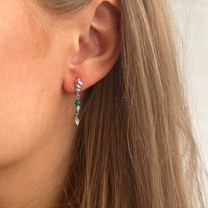 Kaia - Earring Silver with green onyx and aqua crystal