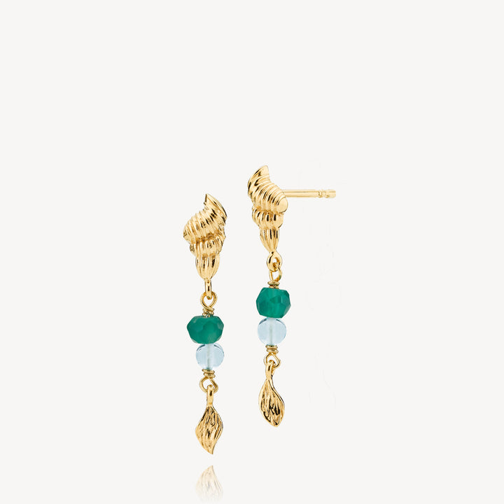 Kaia - Earring Gold-plated with green onyx and aqua crystal