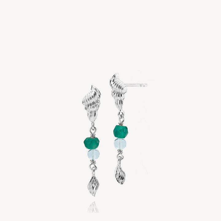 Kaia - Earring Silver with green onyx and aqua crystal