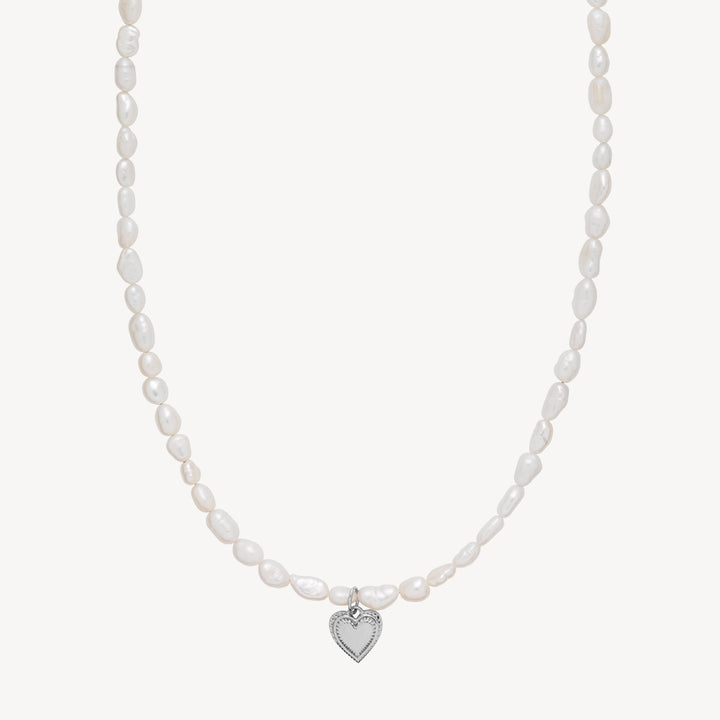 Anne Sofie Krab x Sistie - Pearl necklace with heart Silver