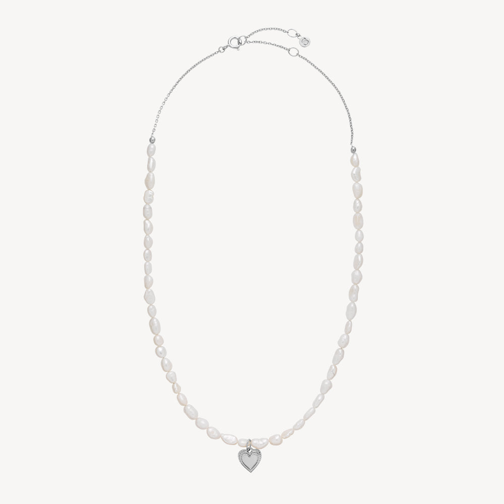 Anne Sofie Krab x Sistie - Pearl necklace with heart Silver